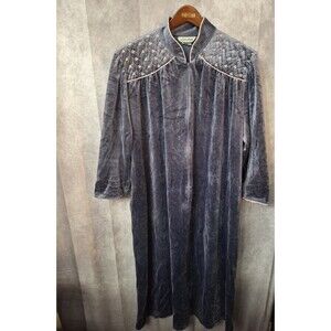 Vtg Anne Leslie Velvet Robe Nightgowm Sz L Talon Zipper Embroidered Made In USA